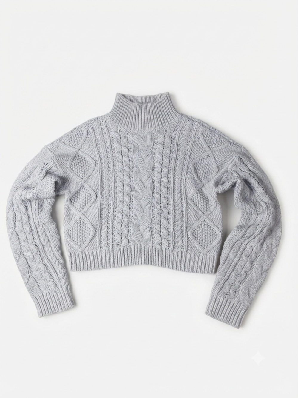 Cloth by RD Mock Neck Cable Knit Cropped Sweater Light Blue Periwinkle Small